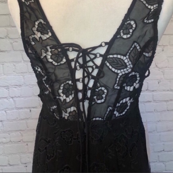 NWT FREE PEOPLE / black eyelet high low maxi dress - Picture 7 of 8